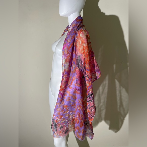 Tolani Rectangular 28"x 72” Wool Silk Scarf Wrap Shawl Boho Colorful Sheer - Picture 6 of 14